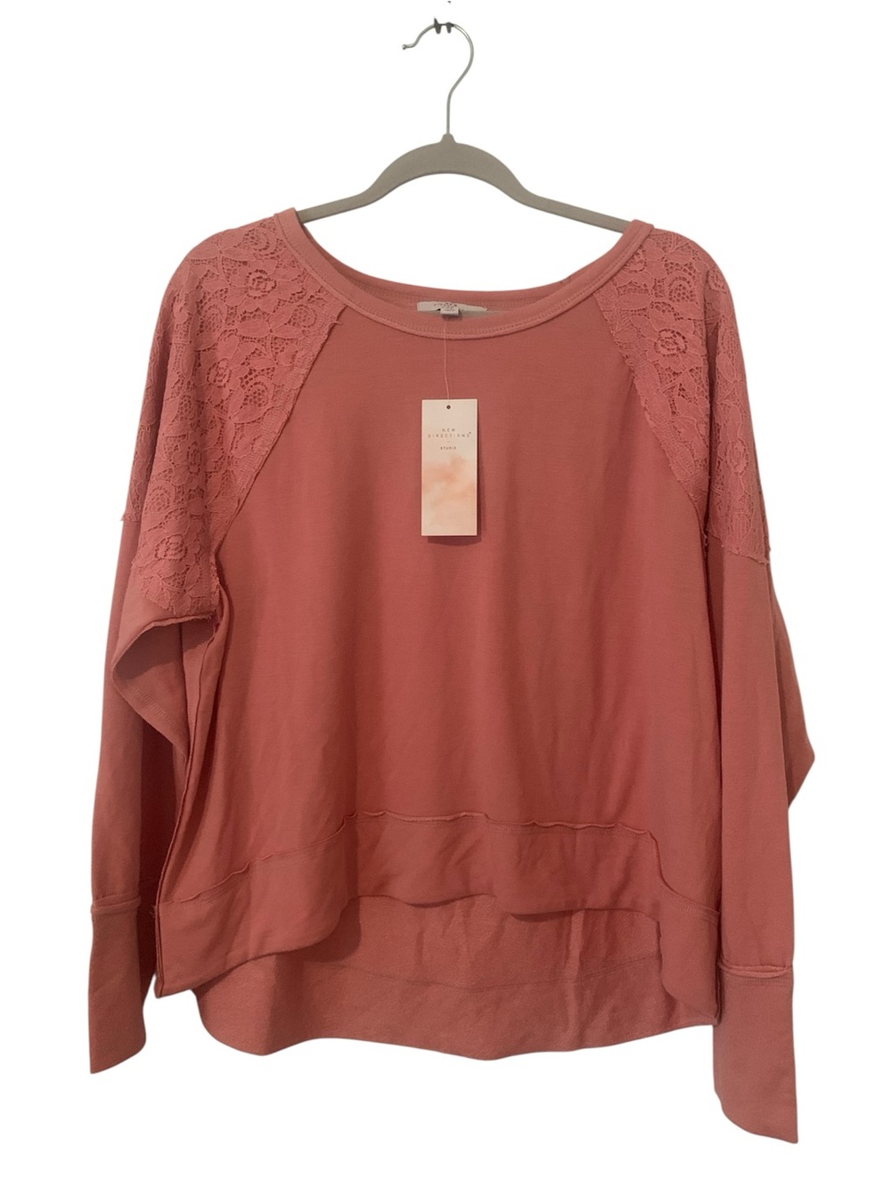 ⁠NWT New Directions Studio Hacci Lace Top XL Brandied Apricot Pink Long Sleeve⁠